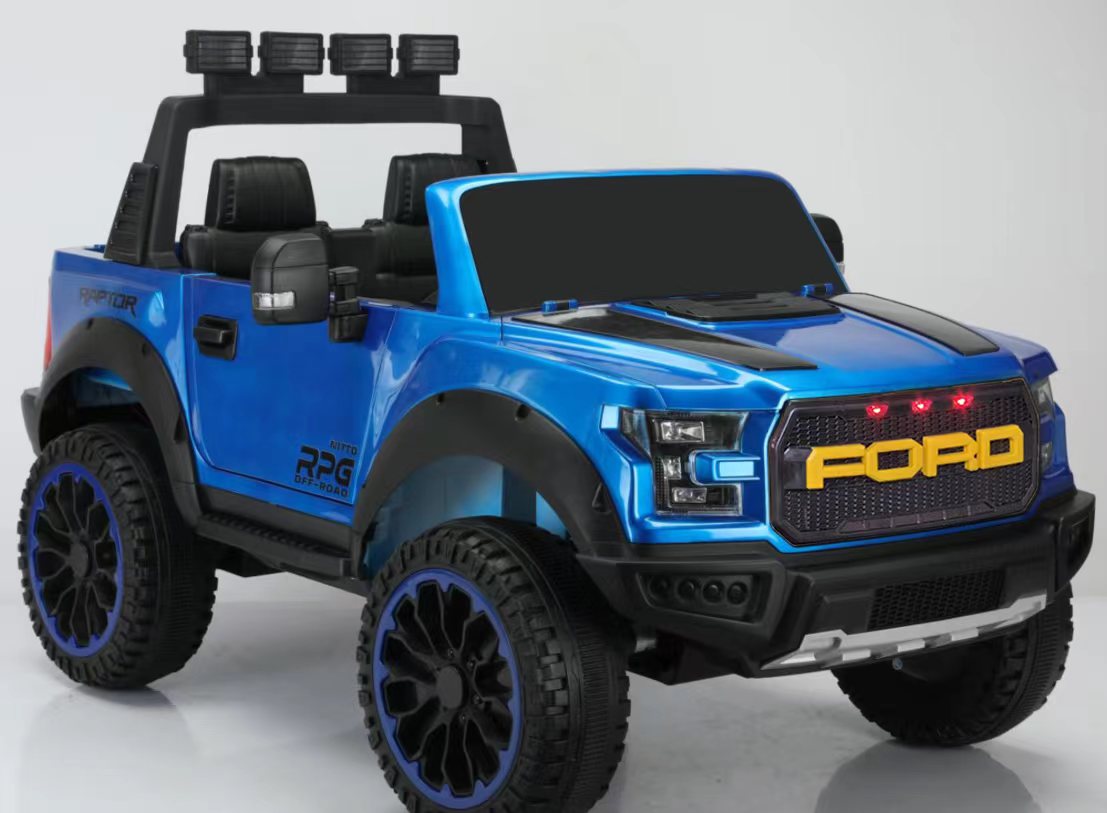 Ford F150 Raptor 12V Two-Seater Kids Ride-On Truck 4x4 with Rubber Wheels, Leather Seats, Hydraulics, Remote Control and LED Lights