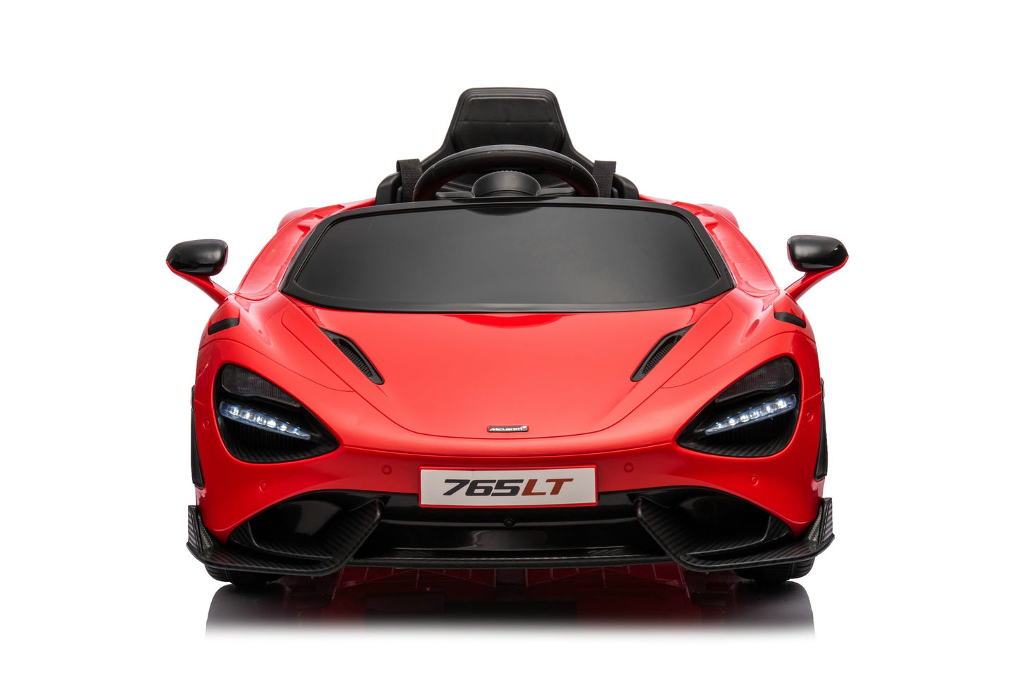 McLaren 765LT 12V Kids Ride-On Car in red with rubber tires, leather seat, LED lights, butterfly doors, parental remote control, and rechargeable battery.
electric-powered kids ride on car McLaren 765LT 12v