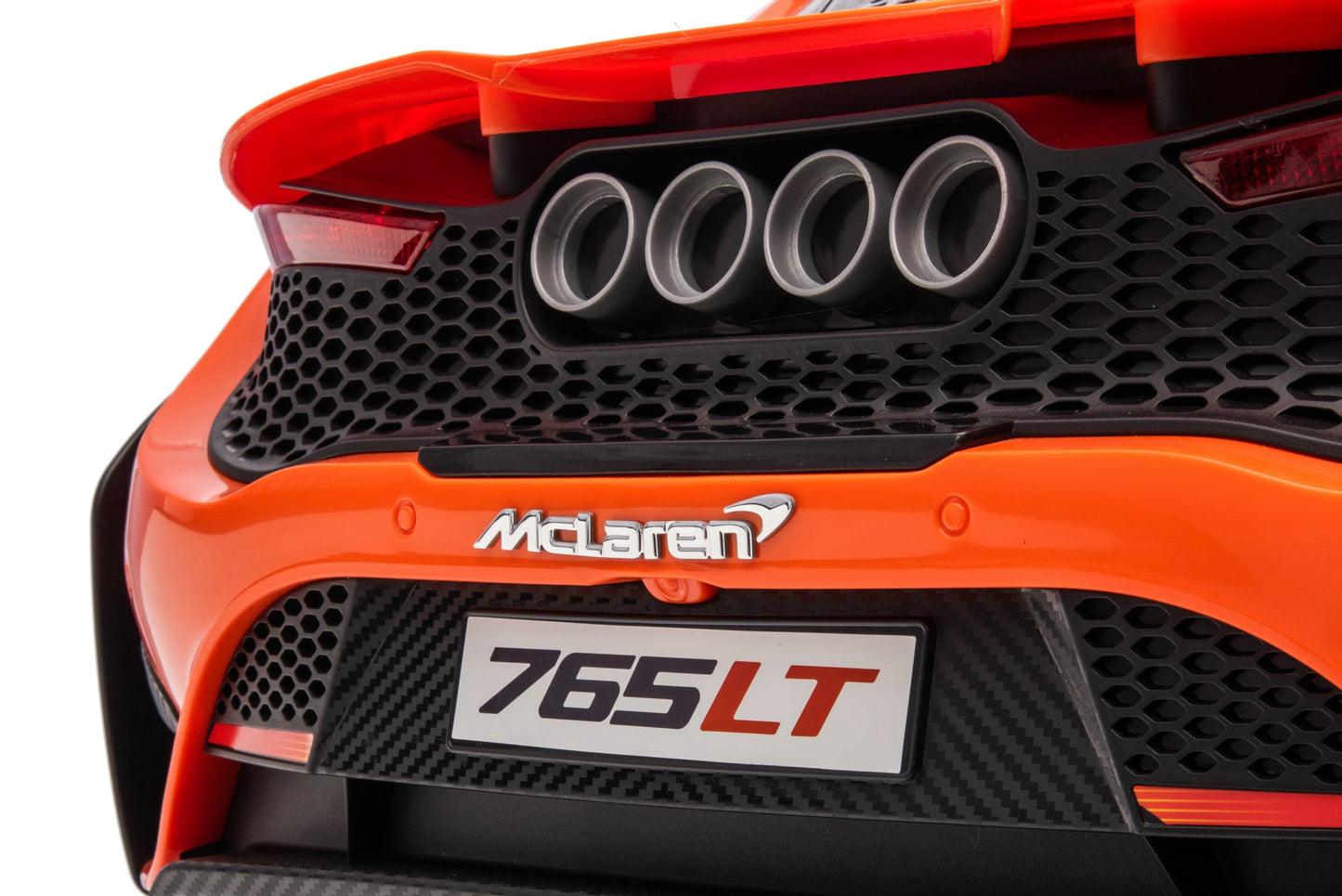 McLaren 765LT 12V Kids Ride-On Car in orange with rubber tires, leather seat, LED lights, butterfly doors, parental remote control, and rechargeable battery.
electric-powered kids ride on car McLaren 765LT 12v