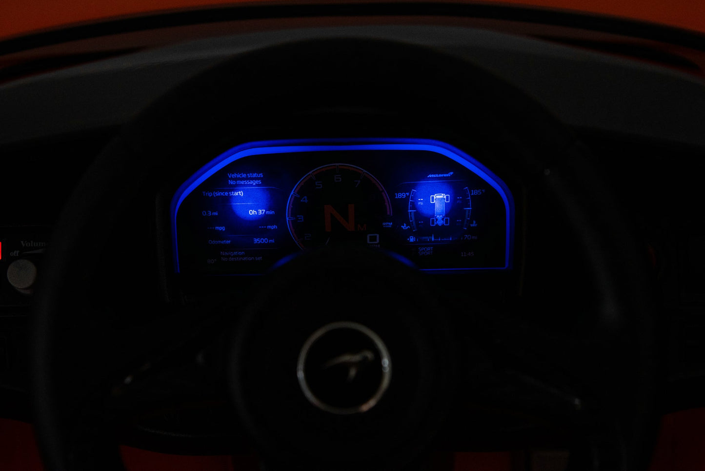 McLaren 765LT 12V Kids Ride-On Car in orange with rubber tires, leather seat, LED lights, butterfly doors, parental remote control, and rechargeable battery.
electric-powered kids ride on car McLaren 765LT 12v