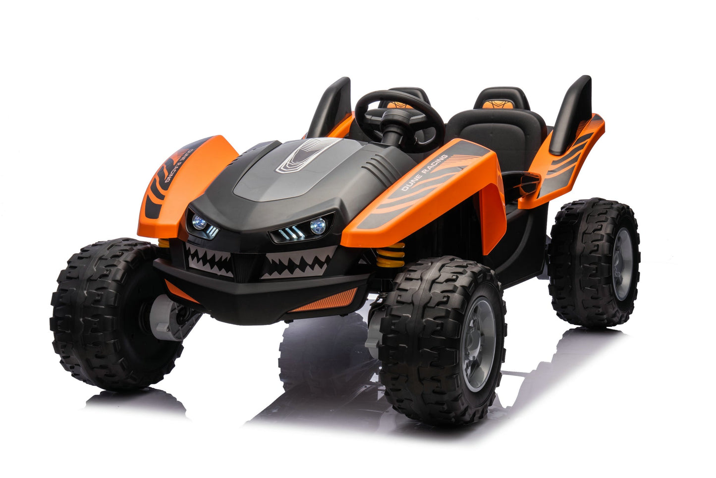 24V Shark Dune Racer 4x4 Ride-On Car – 2-Seater Kids Electric Dune Buggy with Rubber Wheels, Leather Seats, and Metal Chassis