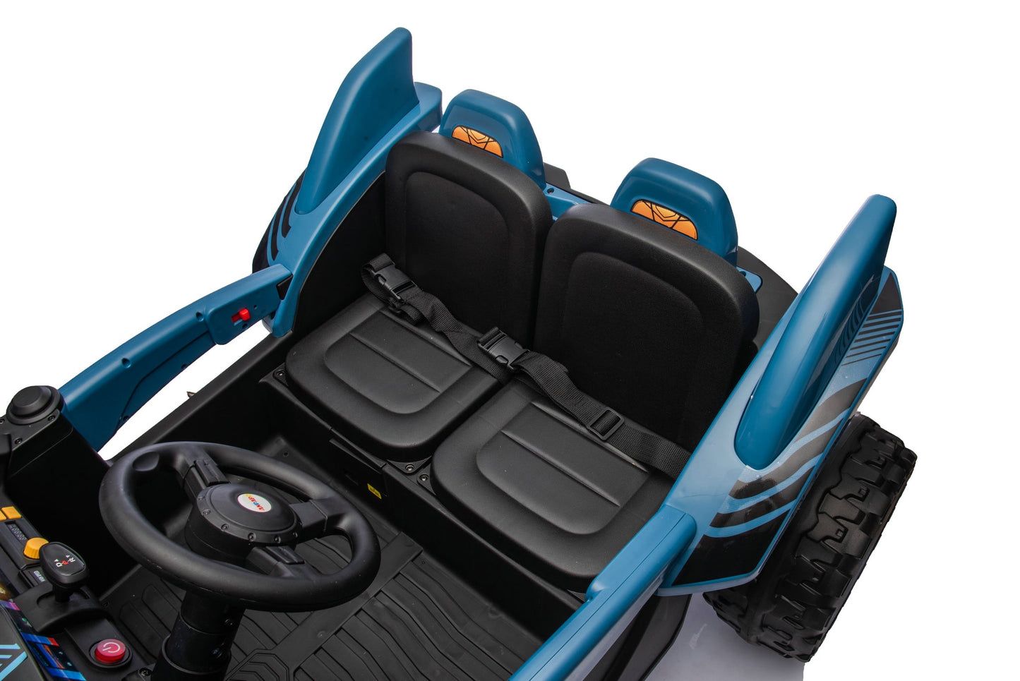 24V Shark Dune Racer 4x4 Ride-On Car – 2-Seater Kids Electric Dune Buggy with Rubber Wheels, Leather Seats, and Metal Chassis