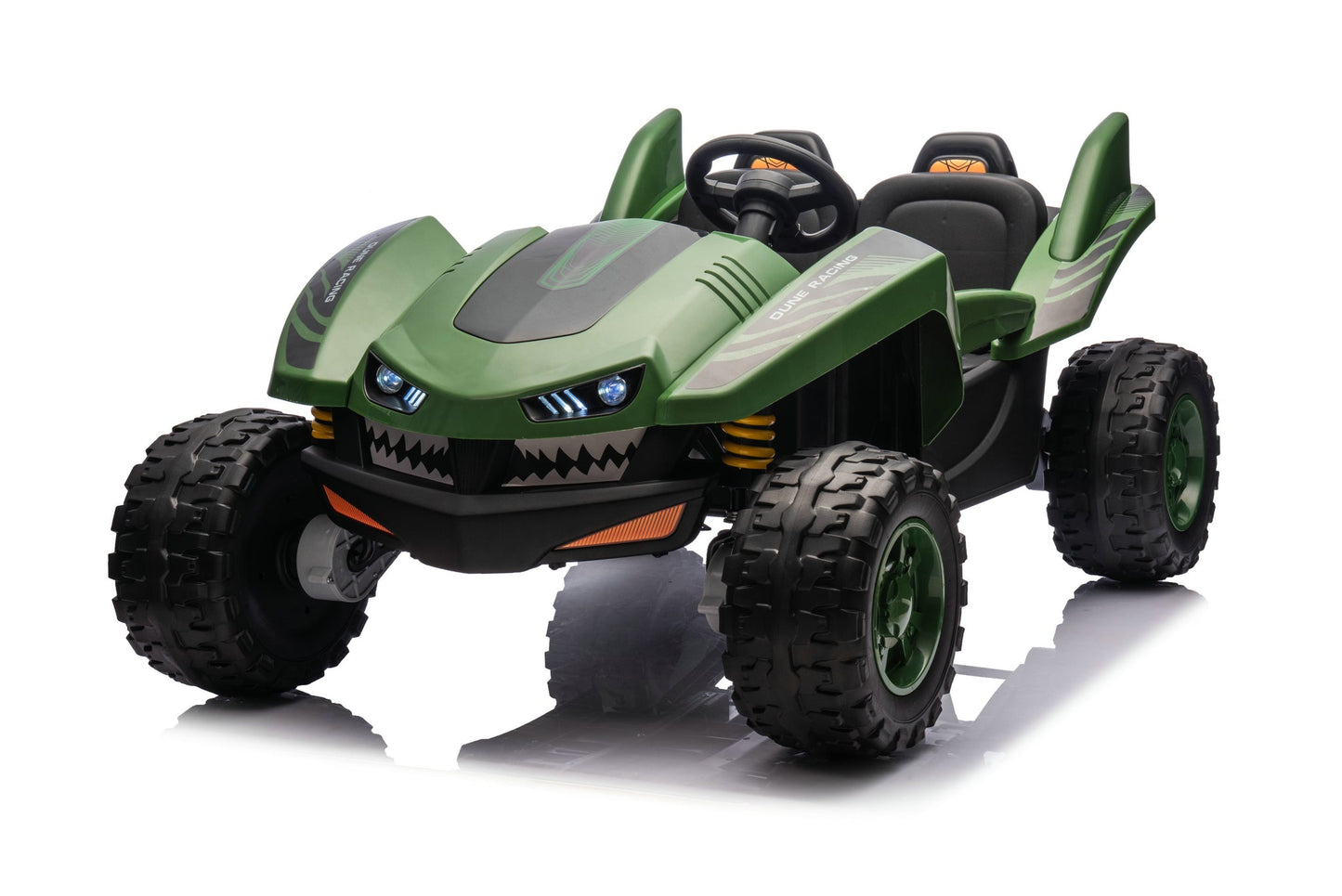 24V Shark Dune Racer 4x4 Ride-On Car – 2-Seater Kids Electric Dune Buggy with Rubber Wheels, Leather Seats, and Metal Chassis
