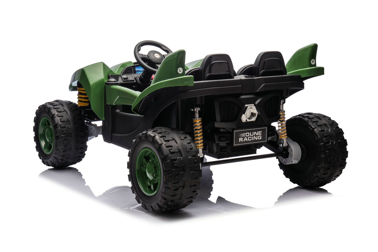 24V Shark Dune Racer 4x4 Ride-On Car – 2-Seater Kids Electric Dune Buggy with Rubber Wheels, Leather Seats, and Metal Chassis