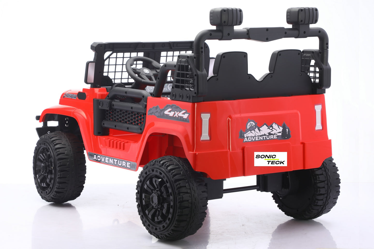 red 24v 2 seater jeep rear side view