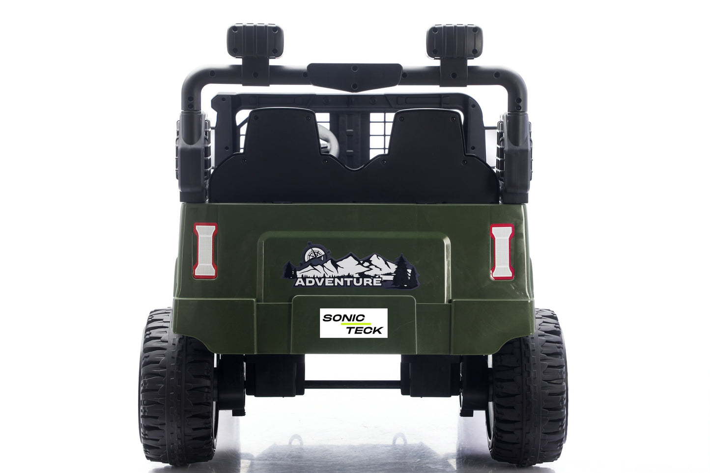 24volts 2 seater jeep in green rear view