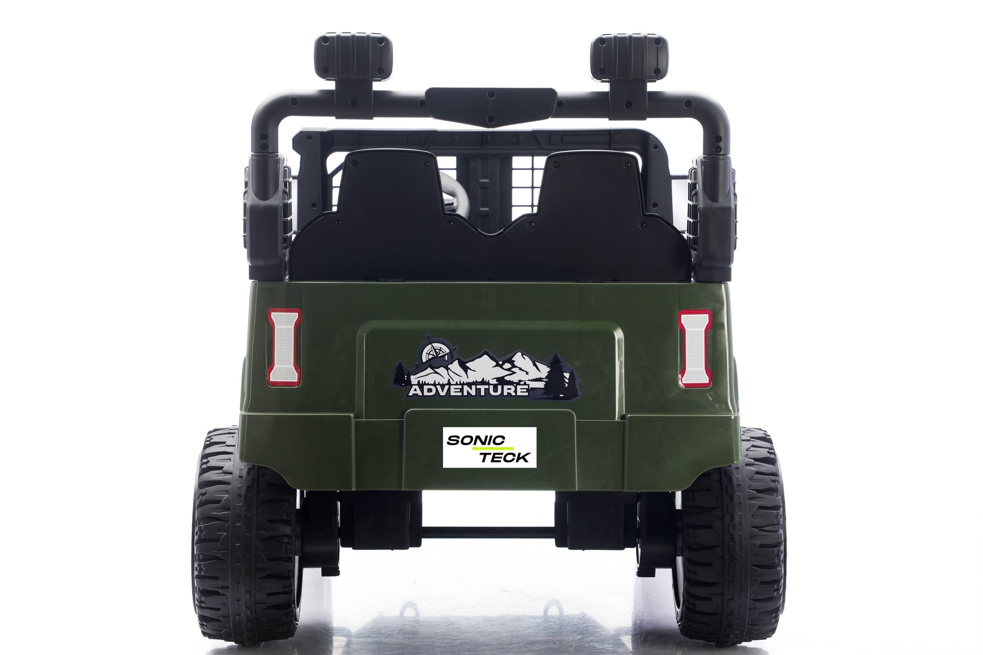 24volts 2 seater jeep in green rear view
