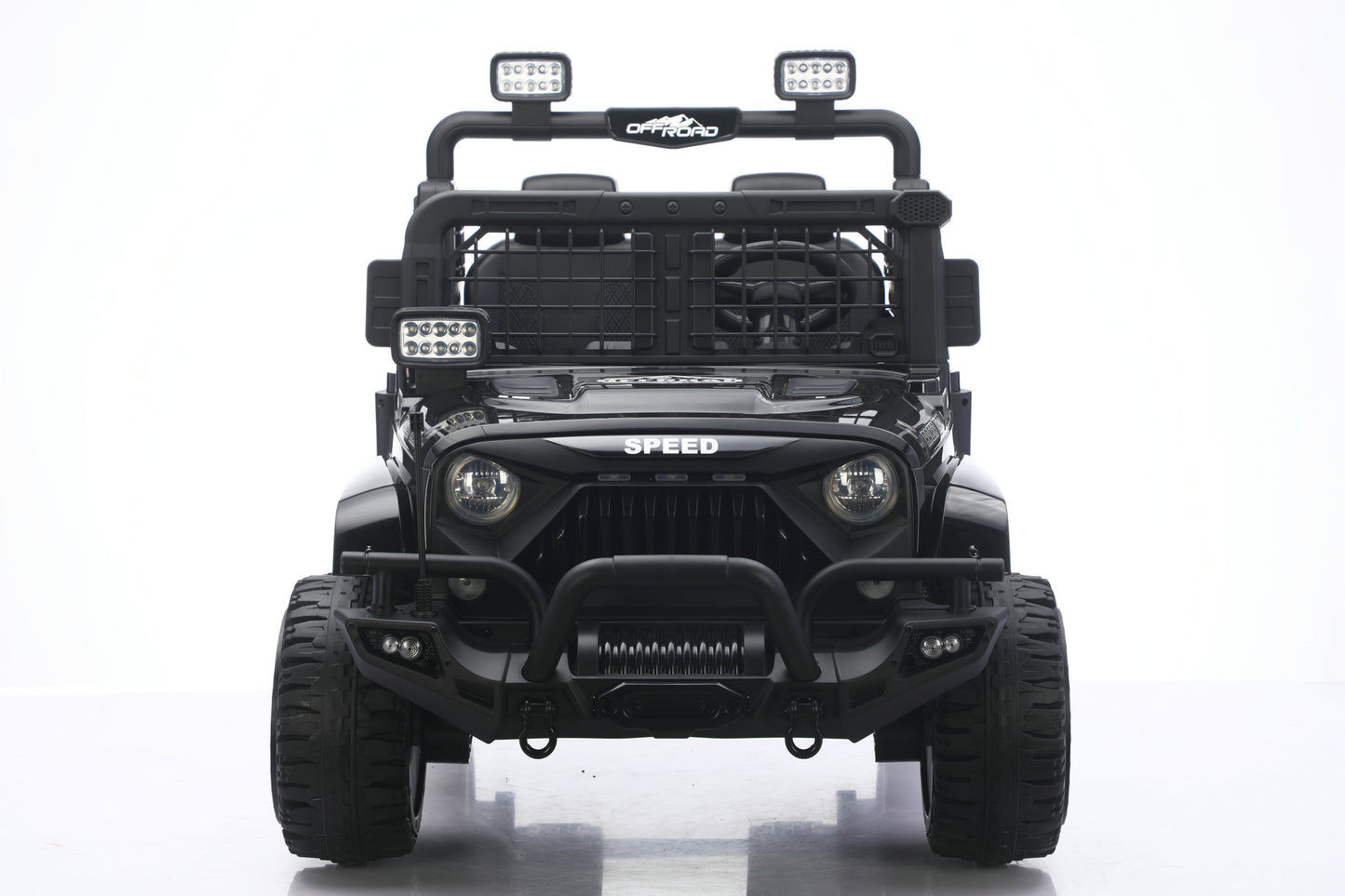 kids 24v jeep 2 seater in black front view