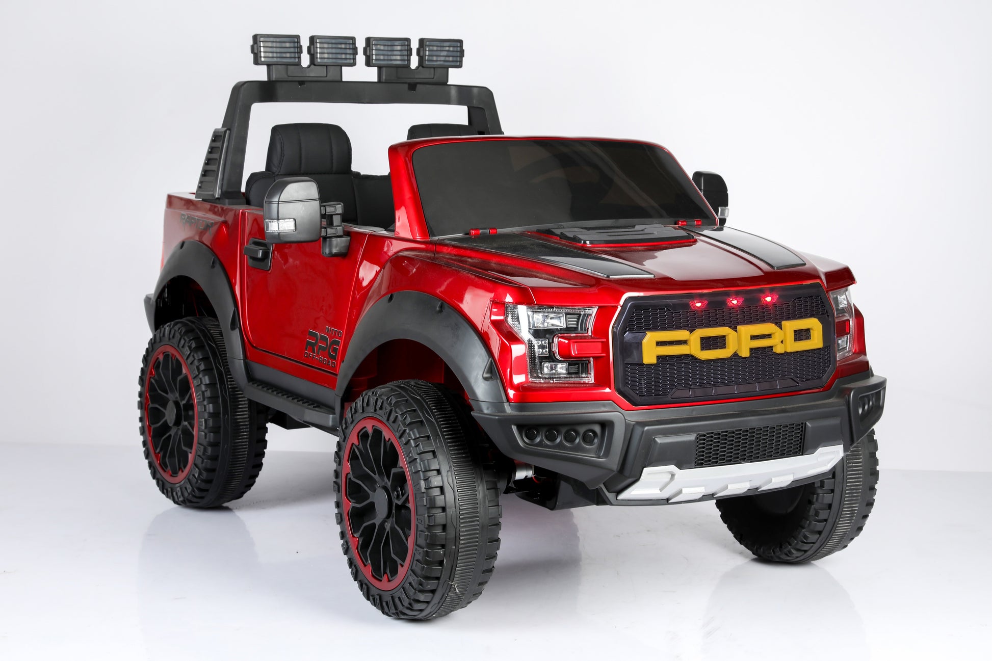 Ford F150 Raptor 12V Two-Seater Kids Ride-On Truck 4x4 with Rubber Wheels, Leather Seats, Hydraulics, Remote Control and LED Lights