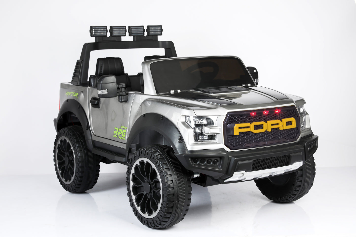 Ford F150 Raptor 12V Two-Seater Kids Ride-On Truck 4x4 with Rubber Wheels, Leather Seats, Hydraulics, Remote Control and LED Lights