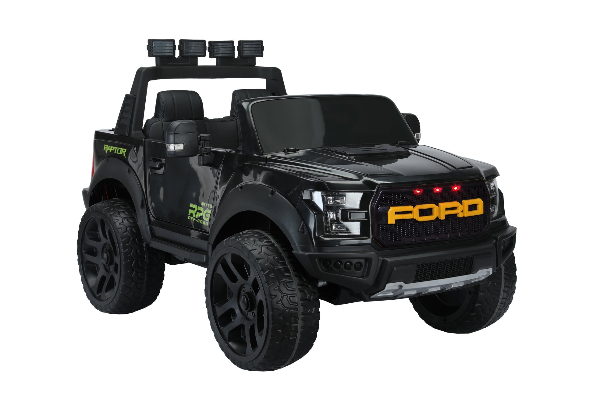 Ford F150 Raptor 12V Two-Seater Kids Ride-On Truck 4x4 with Rubber Wheels, Leather Seats, Hydraulics, Remote Control and LED Lights
