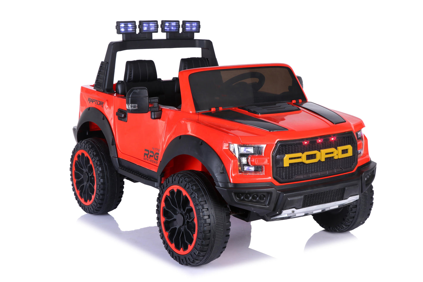 Ford F150 Raptor 12V Two-Seater Kids Ride-On Truck 4x4 with Rubber Wheels, Leather Seats, Hydraulics, Remote Control and LED Lights