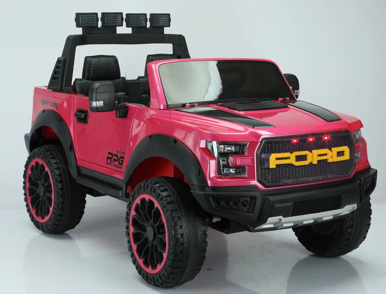 Ford F150 Raptor 12V Two-Seater Kids Ride-On Truck 4x4 with Rubber Wheels, Leather Seats, Hydraulics, Remote Control and LED Lights