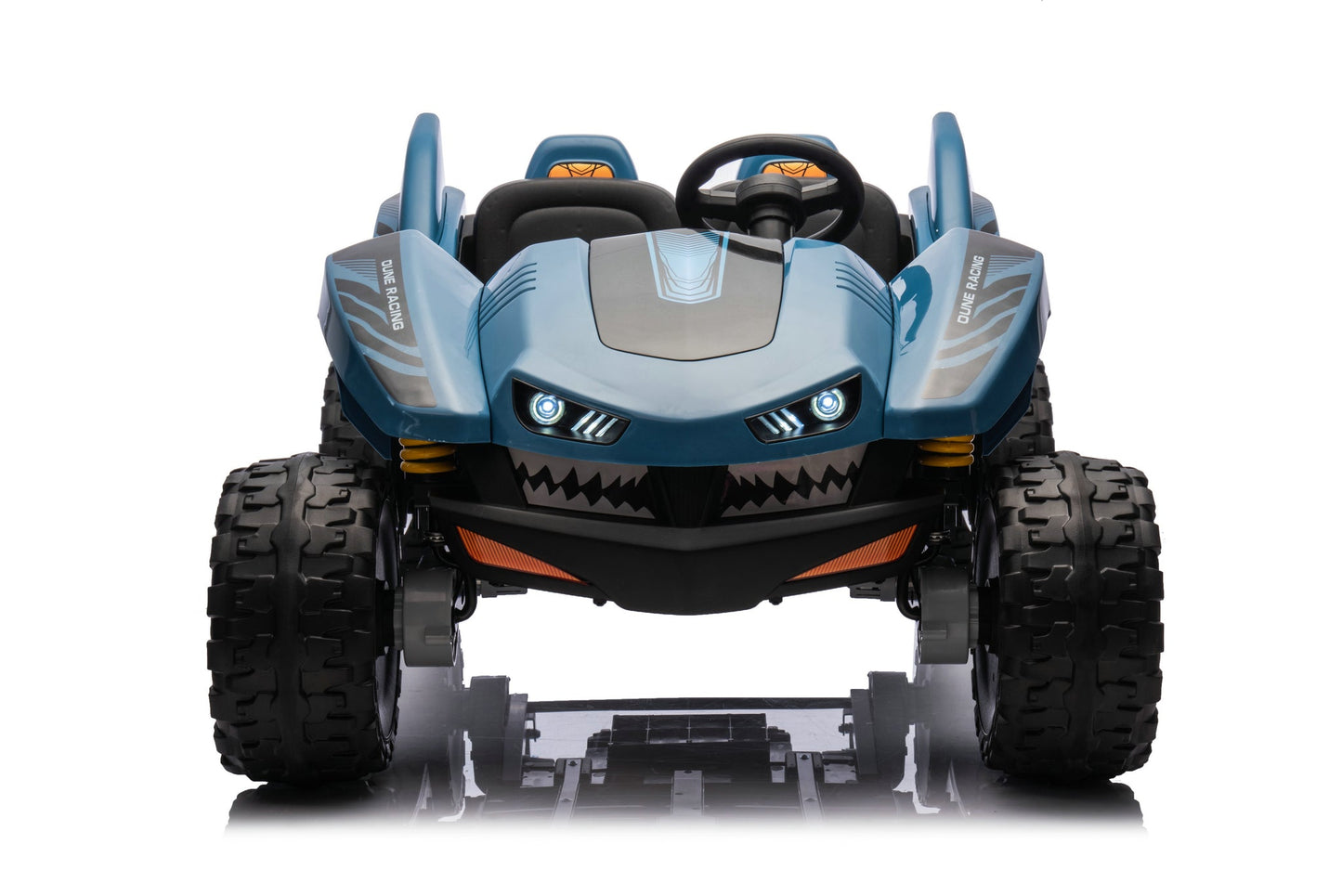 24V Shark Dune Racer 4x4 Ride-On Car – 2-Seater Kids Electric Dune Buggy with Rubber Wheels, Leather Seats, and Metal Chassis