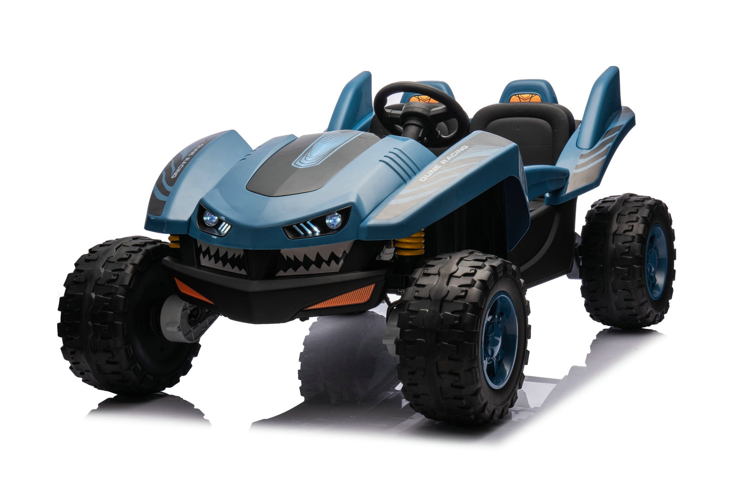 24V Shark Dune Racer 4x4 Ride-On Car – 2-Seater Kids Electric Dune Buggy with Rubber Wheels, Leather Seats, and Metal Chassis