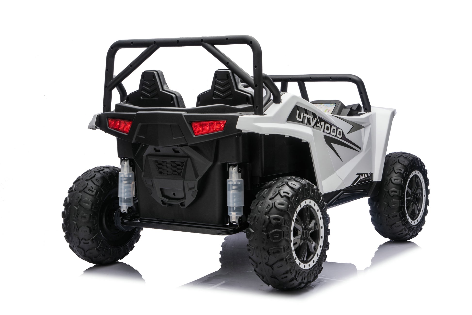 Lifted suspension and aggressive stance of the Apex XXL UTV.