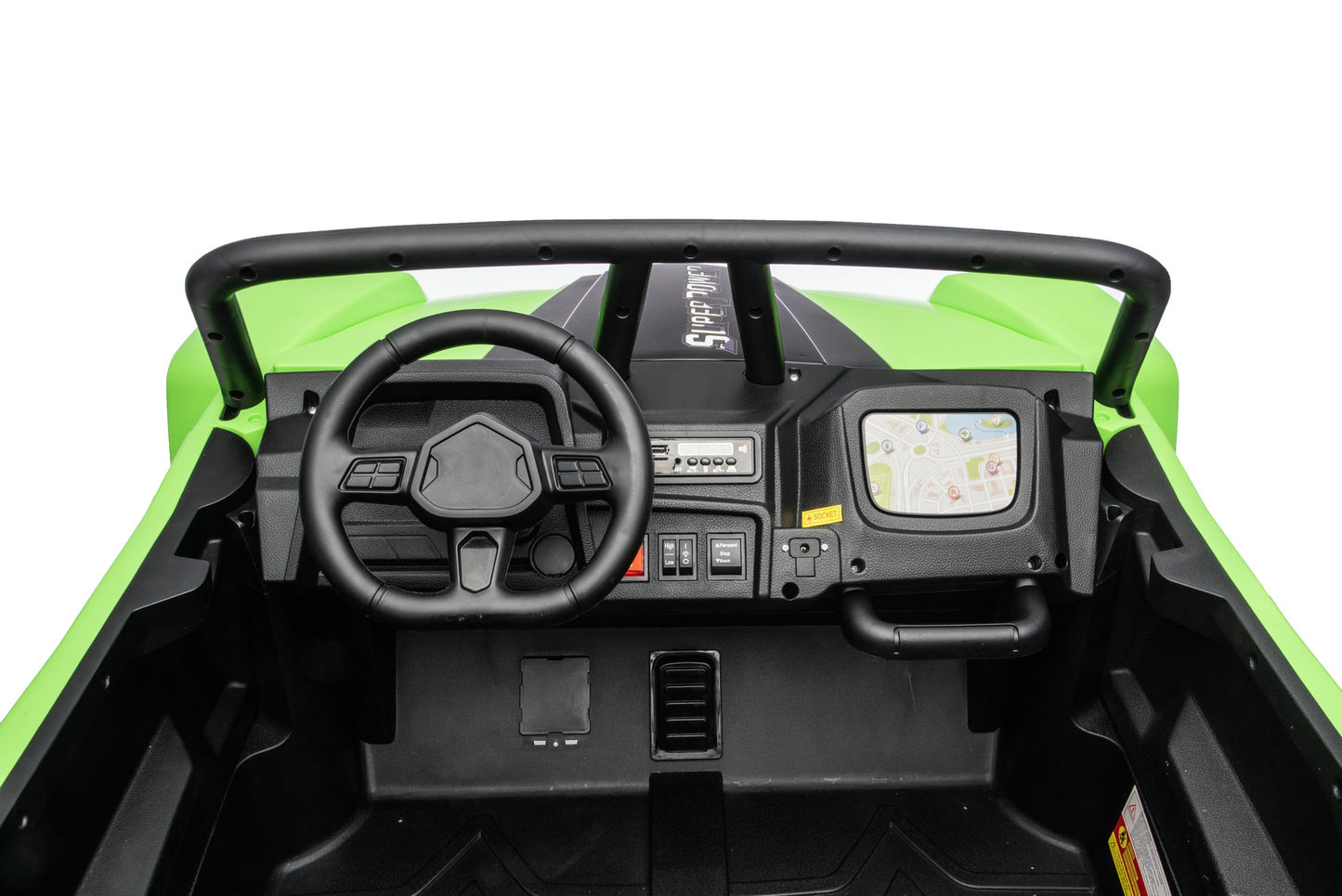 Premium leather seats inside the Apex XXL 24V ride-on UTV.
