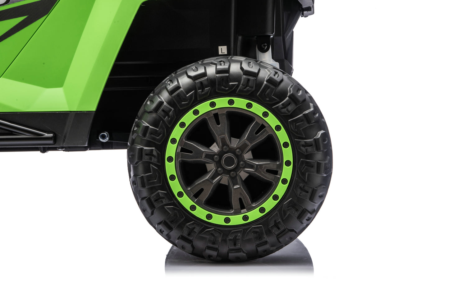 Heavy-duty rubber tires designed for outdoor adventures.