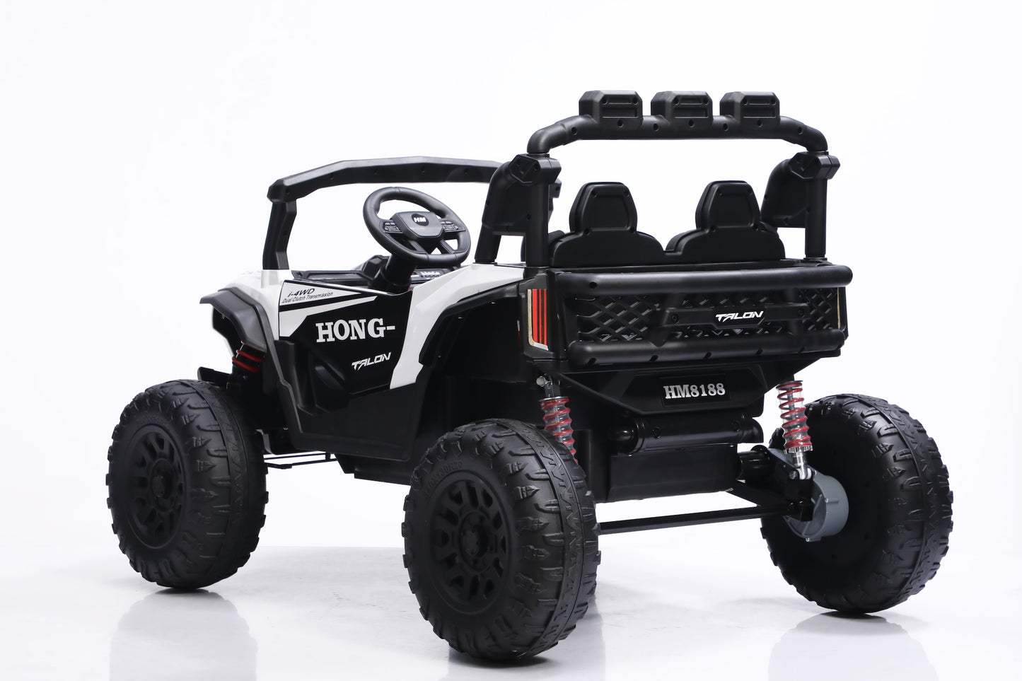 kids utv 24v 2 seater rear left view with lifted suspension blazer utv 2 seater