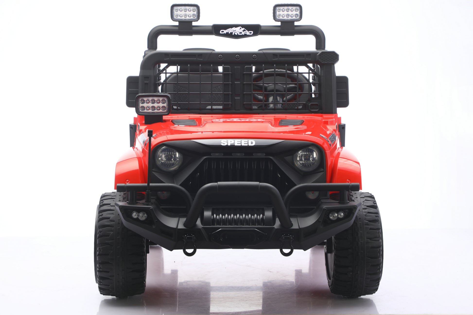 2 seater 24v jeep in red front view